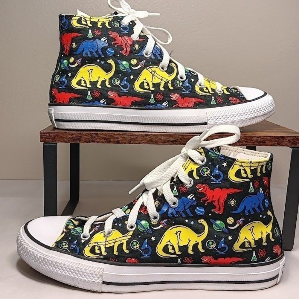 Converse Chuck Taylor High Top Kids Size 6 Black Dinosaur Science Excellent - Picture 2 of 11